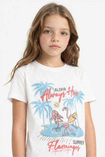 Girl Crew Neck Printed Short Sleeve T-Shirt