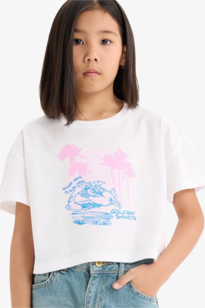 Girl Crew Neck Printed Short Sleeve T-Shirt