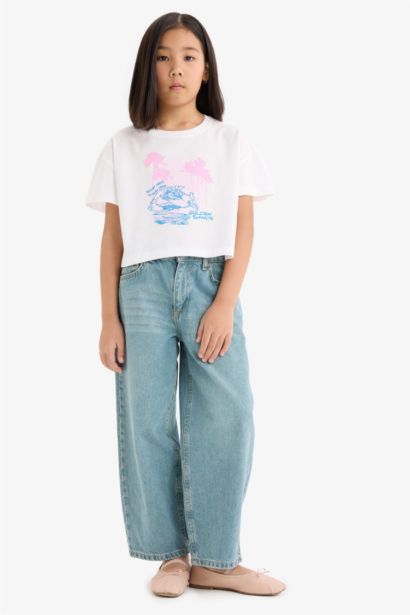 Girl Crew Neck Printed Short Sleeve T-Shirt