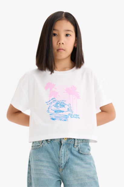 Girl Crew Neck Printed Short Sleeve T-Shirt