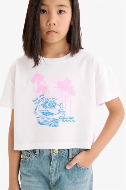 Girl Crew Neck Printed Short Sleeve T-Shirt