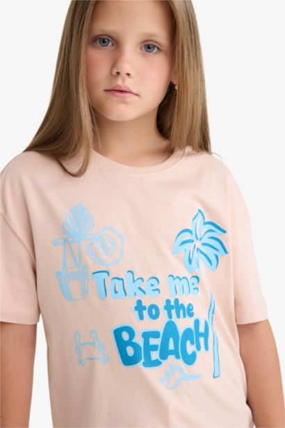 T-shirt imprimé à manches courtes et col rond Coupe décontractée pour fille