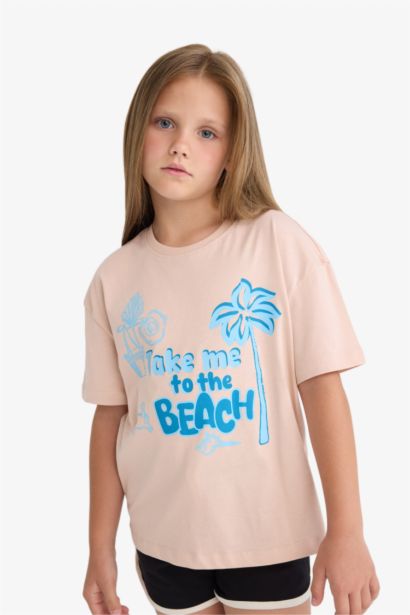 T-shirt imprimé à manches courtes et col rond Coupe décontractée pour fille