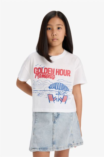 Детская Boxy Fit футболка с круглым вырезом и животным принтом, короткий рукав для девочек