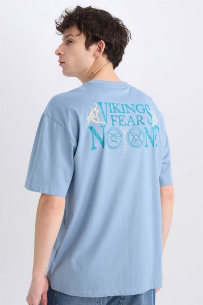 T-shirt Boxy en coton imprimé au dos Vikings Valhalla à col rond