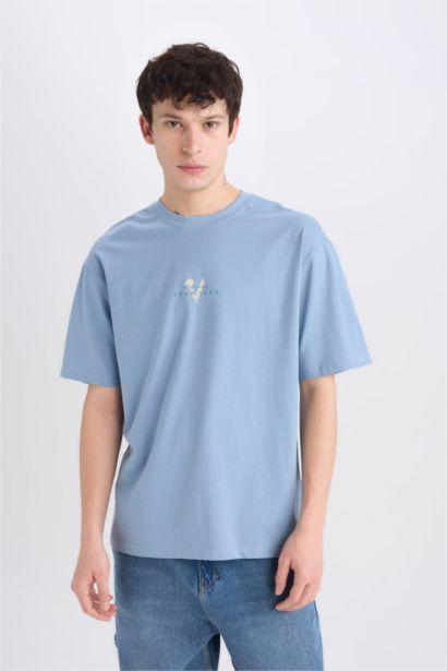 T-shirt Boxy en coton imprimé au dos Vikings Valhalla à col rond