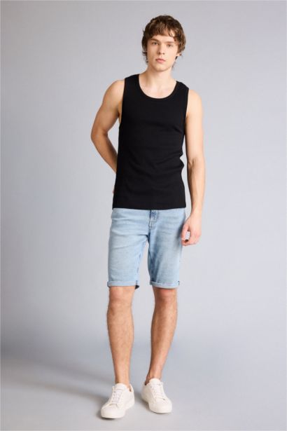 %100 Pamuk Slim Fit Dar Kesim Bisiklet Yaka Ribana Atlet