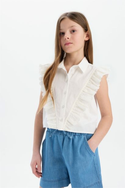 Chemise courte en coton sans manches pour fille