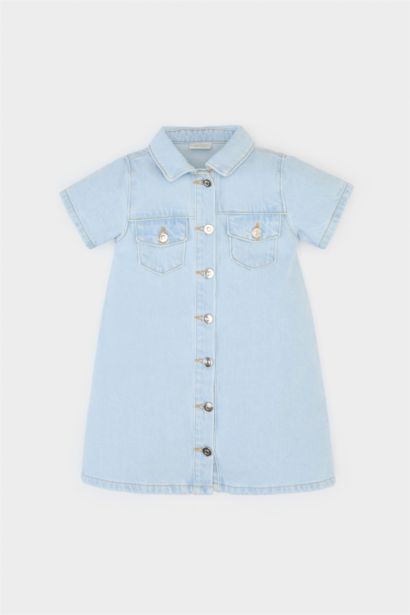 فستان قصة عادية بأكمام قصيرة بياقة قميص