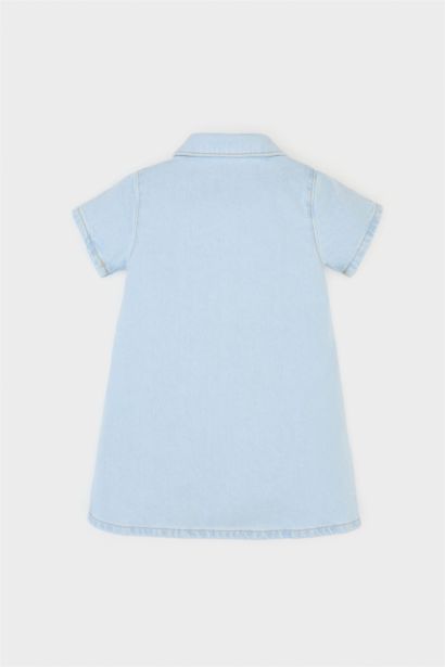 فستان قصة عادية بأكمام قصيرة بياقة قميص