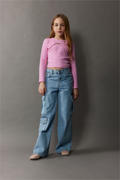 T-shirt manches longues et col rond pour fille