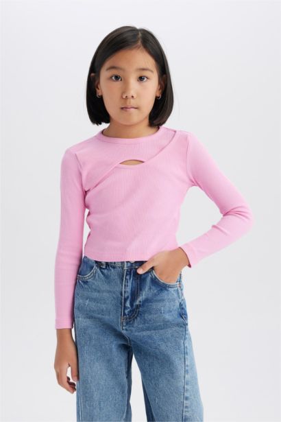 T-shirt manches longues et col rond pour fille