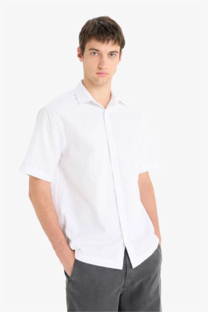 %100 Pamuk Regular Fit Jakarlı Kısa Kollu Gömlek