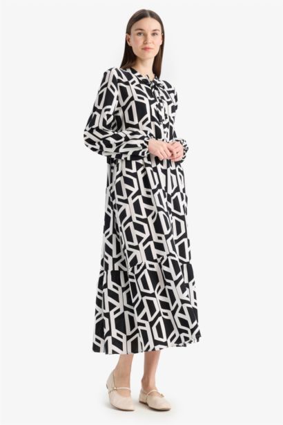 Crew Neck Printed Viscose Dress