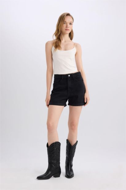 Джинсовые шорты с высокой посадкой и отворотами