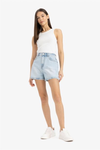 Mom Fit High Waist Denim Shorts