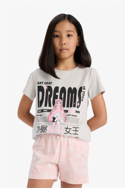 %100 Pamuklu Anime Baskılı Pijama Takımı Kız Çocuk