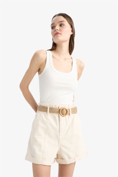 Paperbag High Waist Denim Shorts