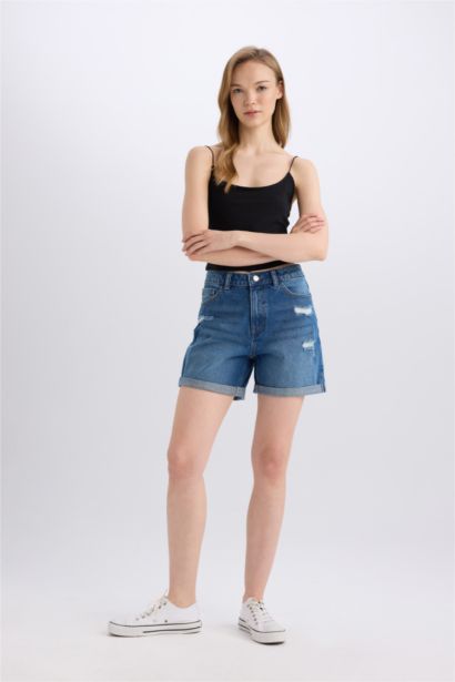 Boyfriend High Waist Folded Leg Denim Shorts