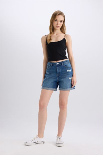Boyfriend High Waist Folded Leg Denim Shorts