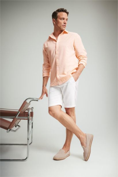 Chemise en lin mélangé à manches longues Coupe régulière