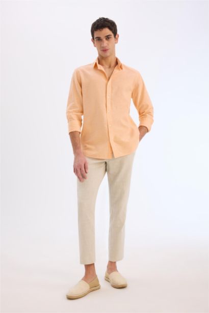 Chemise en lin mélangé à manches longues Coupe régulière