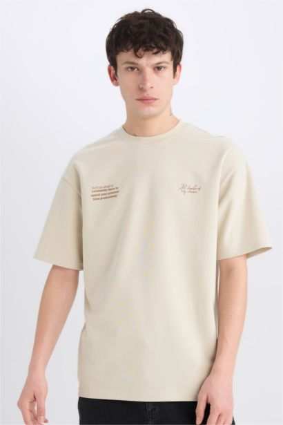 T-shirt épais boxy imprimé à col rond et manches courtes