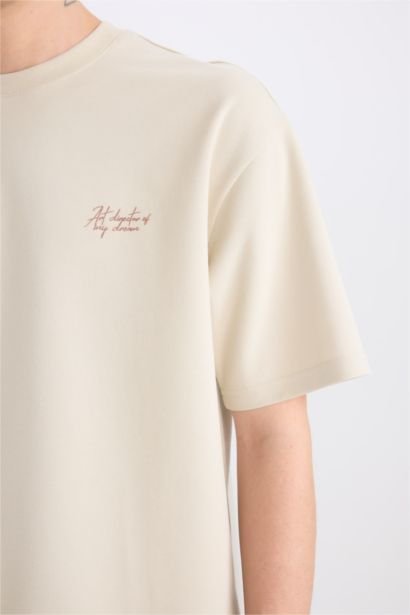 T-shirt épais boxy imprimé à col rond et manches courtes