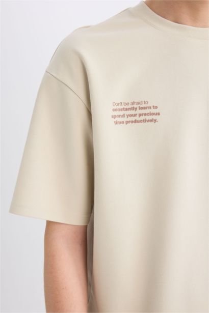 T-shirt épais boxy imprimé à col rond et manches courtes