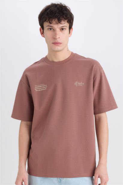 T-shirt épais boxy imprimé à col rond et manches courtes