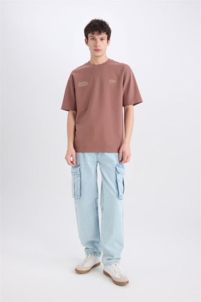 T-shirt épais boxy imprimé à col rond et manches courtes