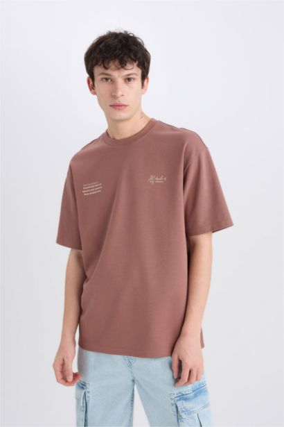 T-shirt épais boxy imprimé à col rond et manches courtes