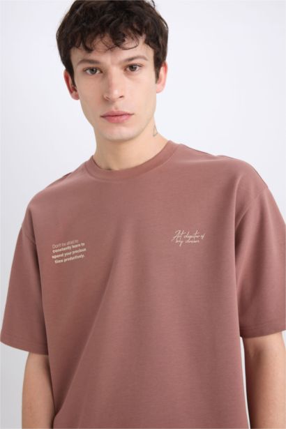 T-shirt épais boxy imprimé à col rond et manches courtes