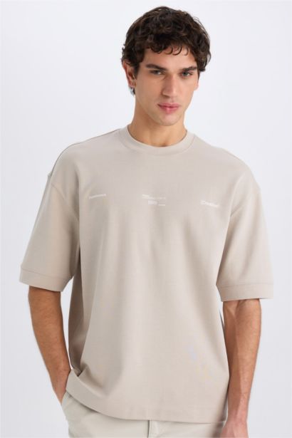 Loose Fit Crew Neck Printed Heavy Fabric T-Shirt