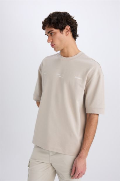 Loose Fit Crew Neck Printed Heavy Fabric T-Shirt