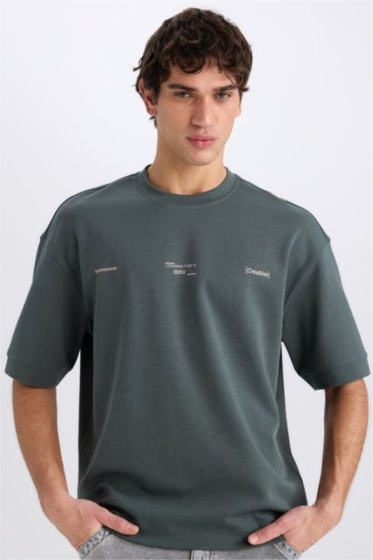 Loose Fit Crew Neck Printed Heavy Fabric T-Shirt