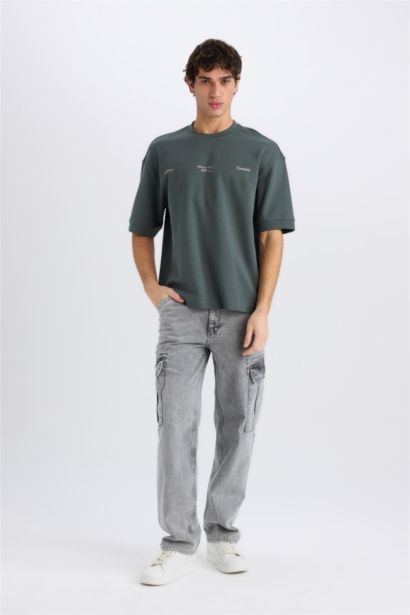 Loose Fit Crew Neck Printed Heavy Fabric T-Shirt