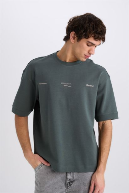 Loose Fit Crew Neck Printed Heavy Fabric T-Shirt