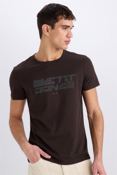 T-shirt slim en coton imprimé à col rond et manches courtes