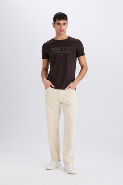 T-shirt slim en coton imprimé à col rond et manches courtes