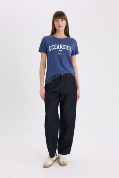 Regular Fit Bisiklet Yaka Baskılı Penye Kısa Kollu Tişört