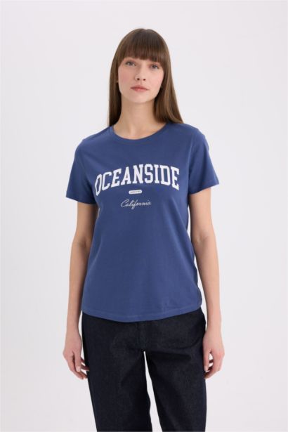 Regular Fit Bisiklet Yaka Baskılı Penye Kısa Kollu Tişört