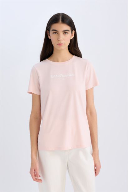 Regular Fit Bisiklet Yaka Baskılı Penye Kısa Kollu Tişört