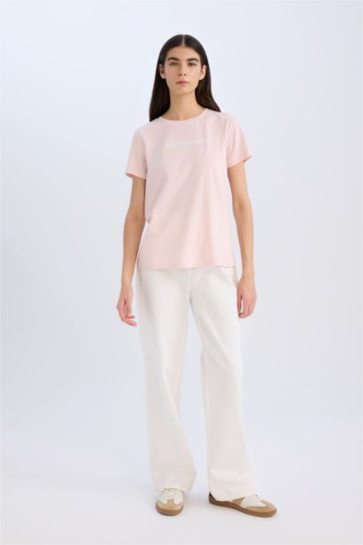 Regular Fit Bisiklet Yaka Baskılı Penye Kısa Kollu Tişört