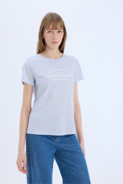 Regular Fit Crew Neck Slogan Short Sleeve T-Shirt