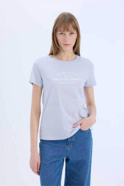 Regular Fit Crew Neck Slogan Short Sleeve T-Shirt