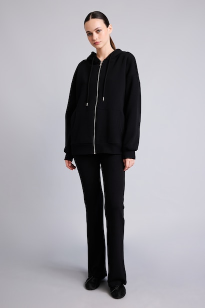 Flare Fit Ribbed Black Trousers