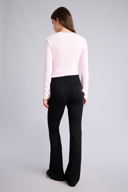 Flare Fit Ribbed Black Trousers