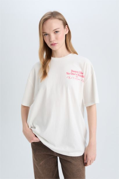 Oversize Fit Crew Neck Back Printed Short Sleeve T-Shirt