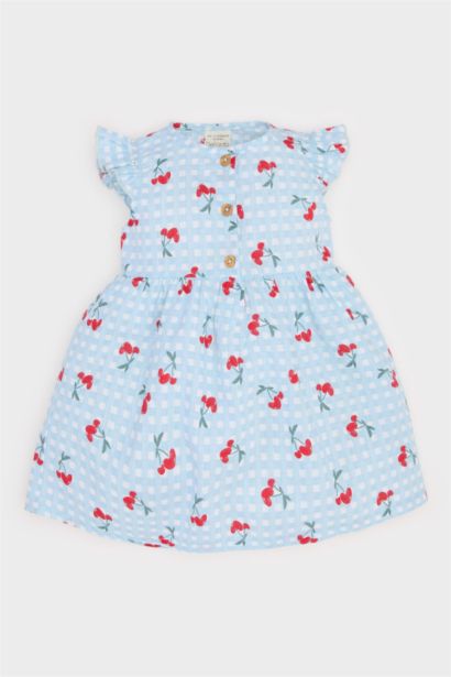 Robe imprimée en popeline flammée à manches courtes pour bébé fille